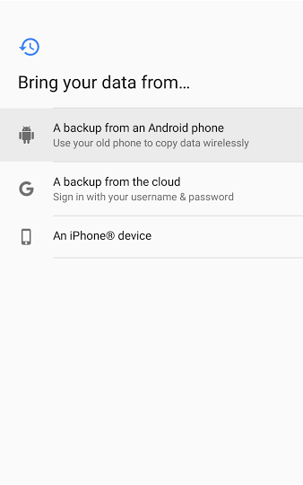 The Tap and Go screen to select a data source.