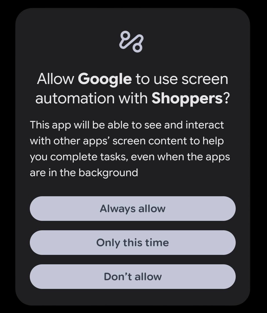 Diálogo de permiso del sistema para usar la automatización de tareas.