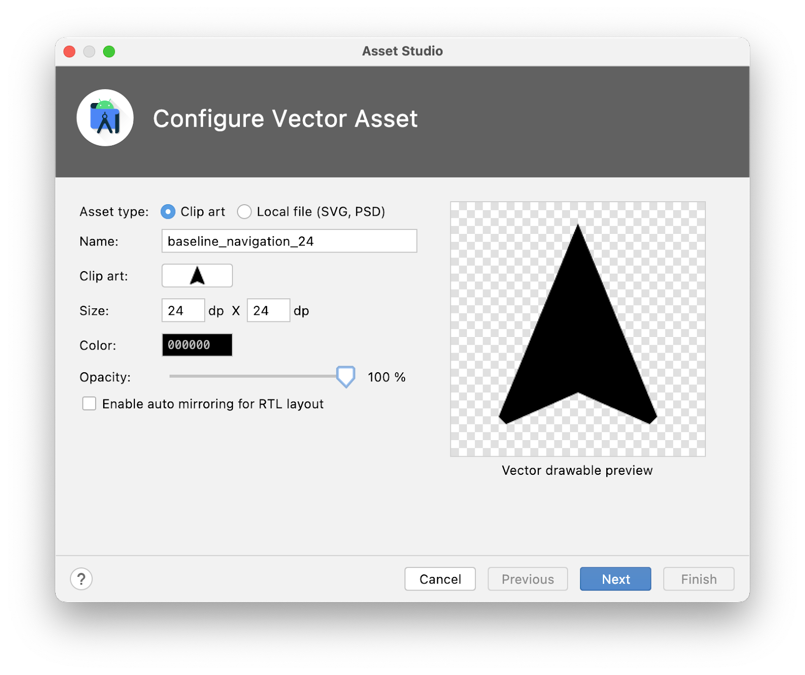 Asset Studio wizard showing the inputs mentioned in this step