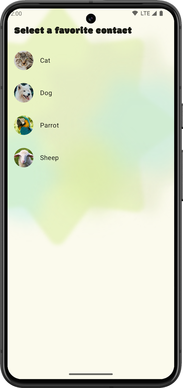 SociaLite AppWidget 配置 activity,显示了 4 个可供选择的联系人。