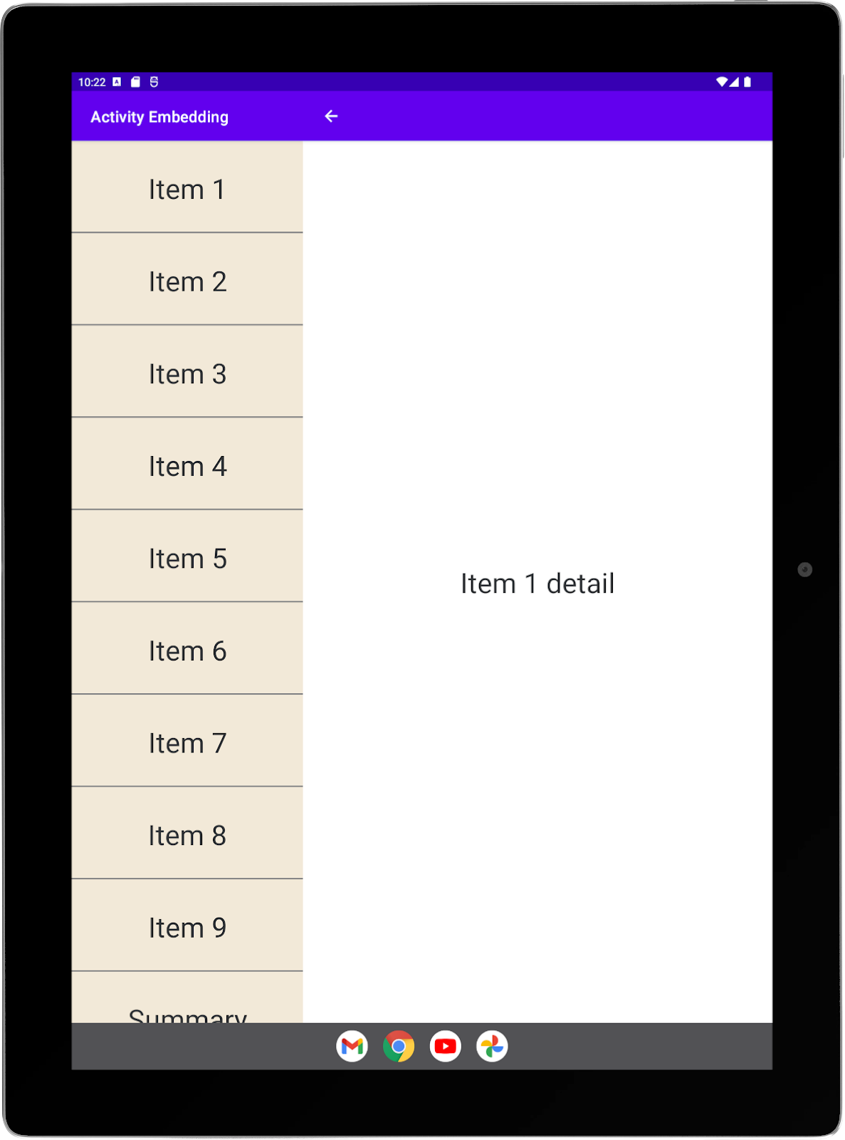 Activités &quot;Liste&quot; et &quot;Détail&quot; côte à côte en mode portrait sur une grande tablette
