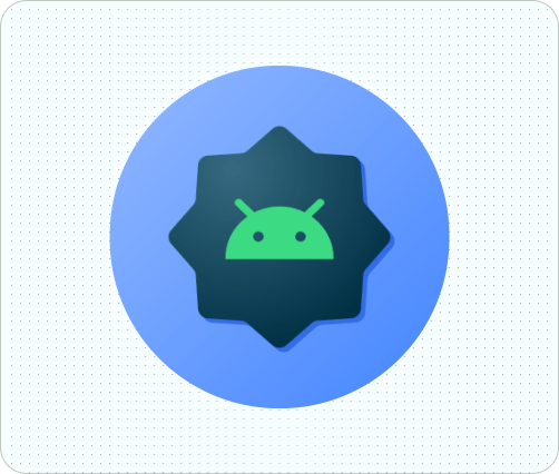 同じサンプル Android アイコンが繰り返されるアニメーションの GIF。使用するマスク（円、2 種類のスクエアクル）に応じて異なる形状が表示される