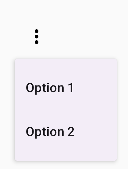 Menu dropdown yang dipicu oleh ikon dengan tiga titik vertikal. Menu menampilkan dua opsi yang dapat dipilih, Opsi 1 dan Opsi 2.