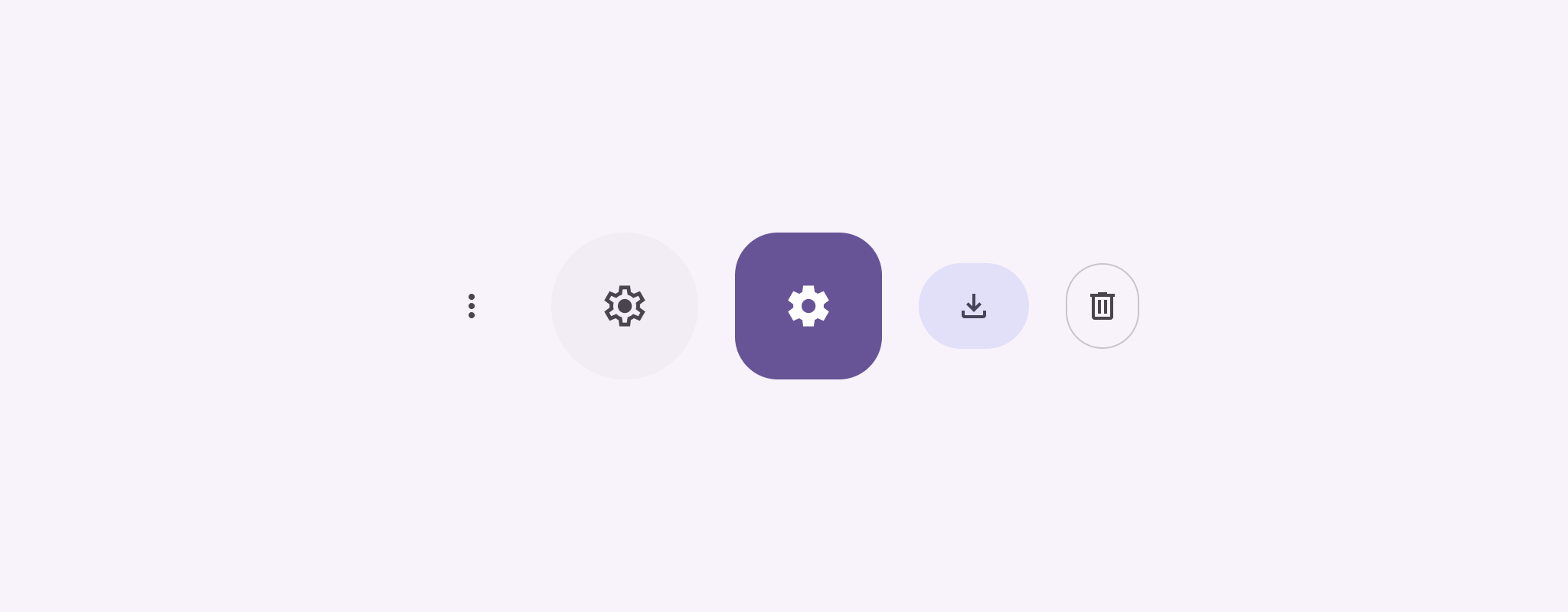 5 icon buttons with different icons (settings, more, etc). Some are filled, indicating selection, and some are outlined.