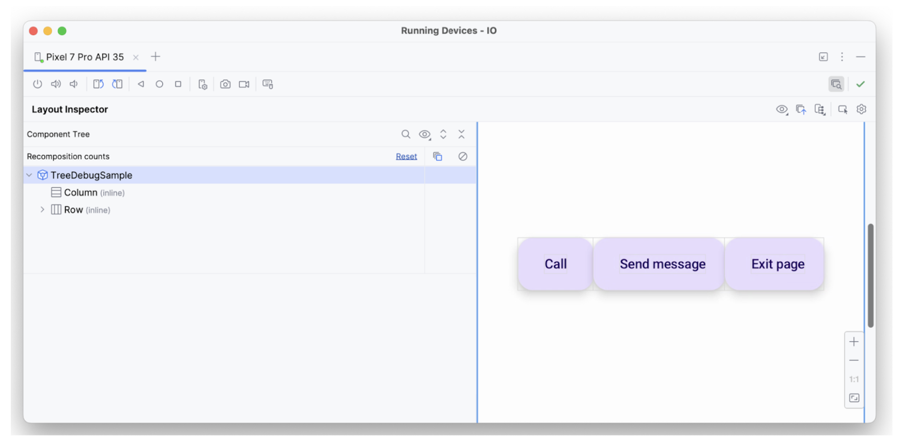 Layout Inspector mit allen drei Elementen