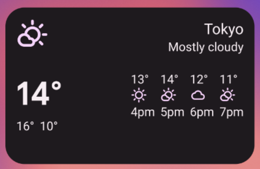 天気アプリの情報ウィジェット。