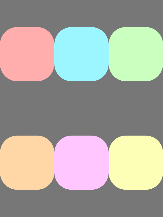 Várias linhas de itens distribuídos ao longo do eixo cruzado com espaço ao redor deles.