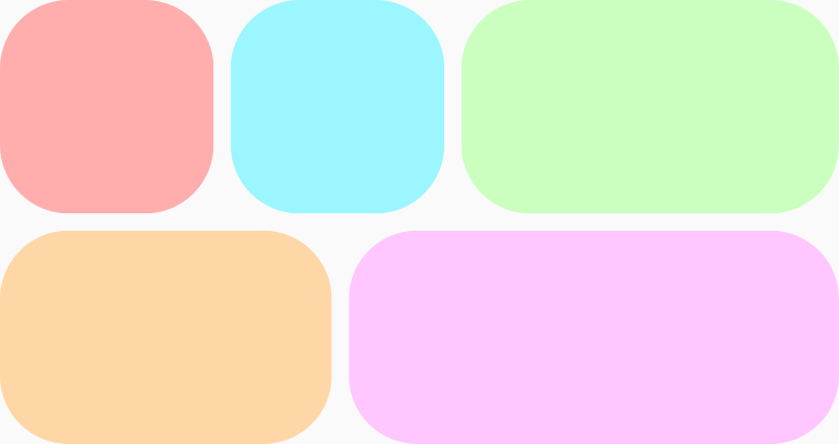 يتضمّن هذا التصميم صفَّين من العناصر الملوّنة، مع ثلاثة عناصر مختلفة الأحجام موزّعة على الصف العلوي وعنصرَين مختلفَي الأحجام موزّعَين على الصف السفلي.