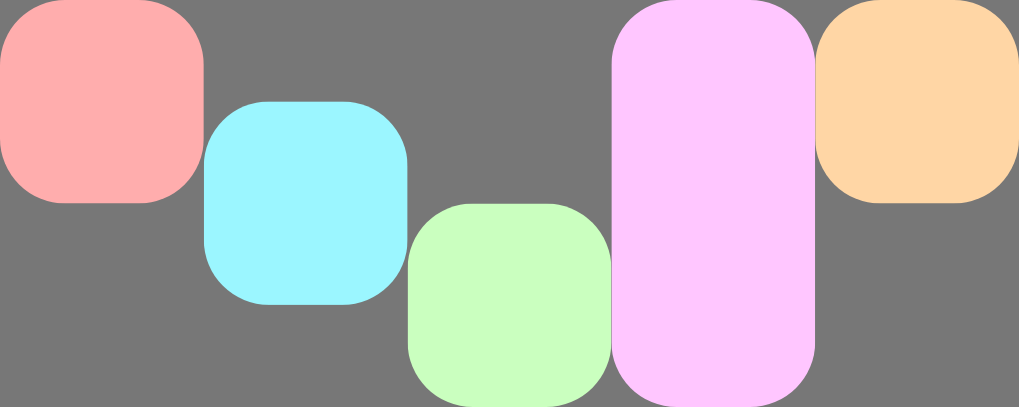 五個大小不一的子項覆寫 alignItems 屬性。