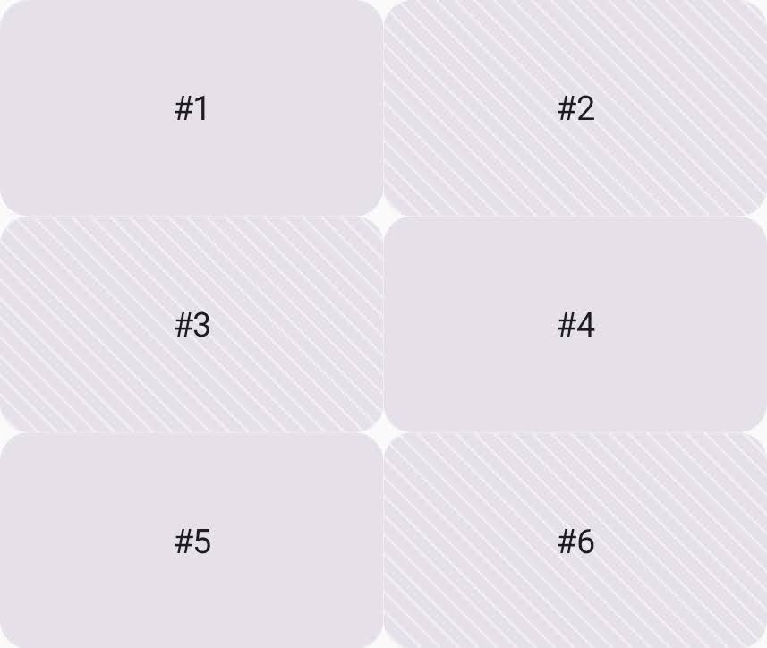 Seis cards são colocados em uma grade com três linhas e duas colunas.