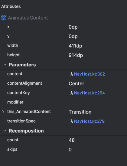 Layout Inspector を使用して表示したセマンティック情報