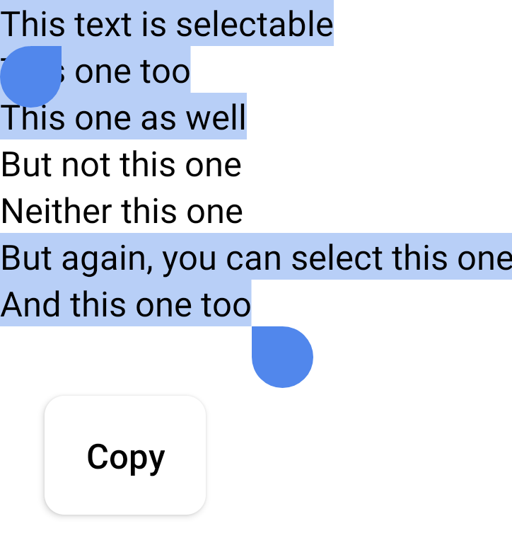 一个较长的文字段落。用户尝试选中整个段落，但由于有两行内容应用了 DisableSelection，所以这两行无法选中。