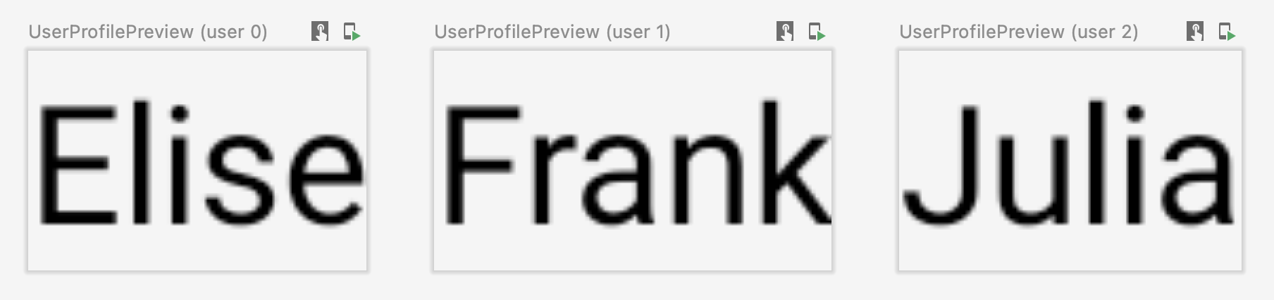 ตัวอย่างที่แสดง Elise, Frank และ Julia
Composables