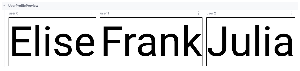 תצוגות מקדימות של רכיבי Elise, ‏ Frank ו-Julia