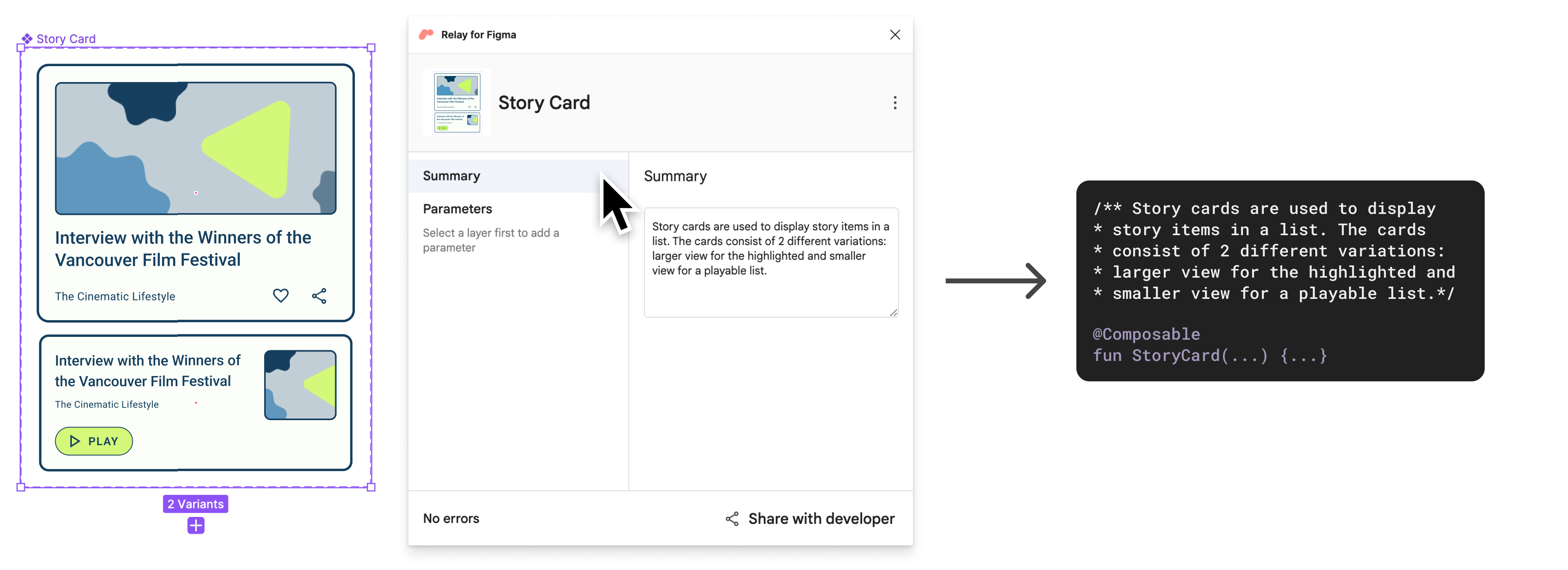 Relay for Figma avec un composant sélectionné