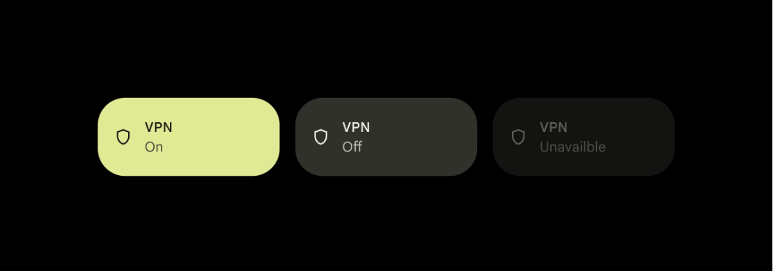 オブジェクトの状態を反映するように色付けされた VPN タイル