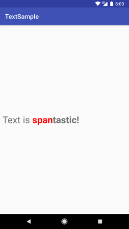 Un'immagine che mostra un testo con più intervalli: `ForegroundColorSpan(Color.RED)` e `StyleSpan(BOLD)`