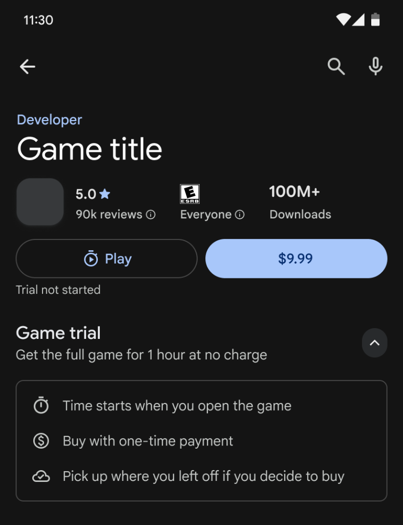 Game details page showing Play button after installation