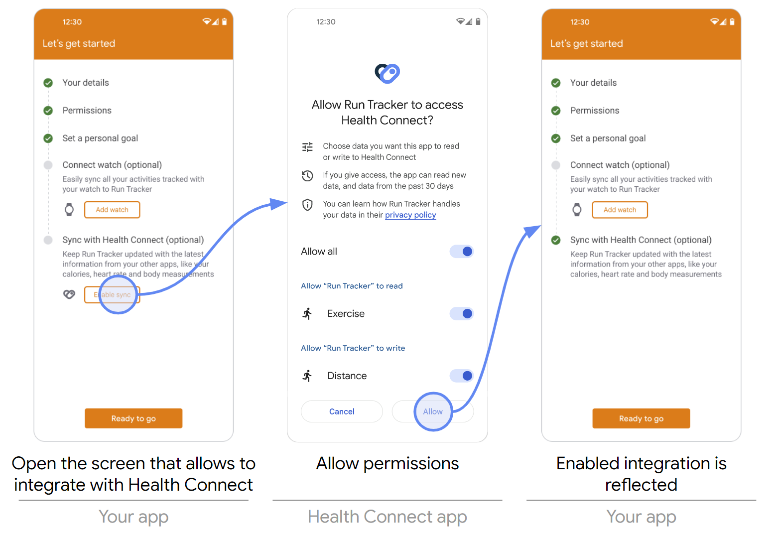 Tích hợp với Health Connect thông qua ứng dụng của bạn
