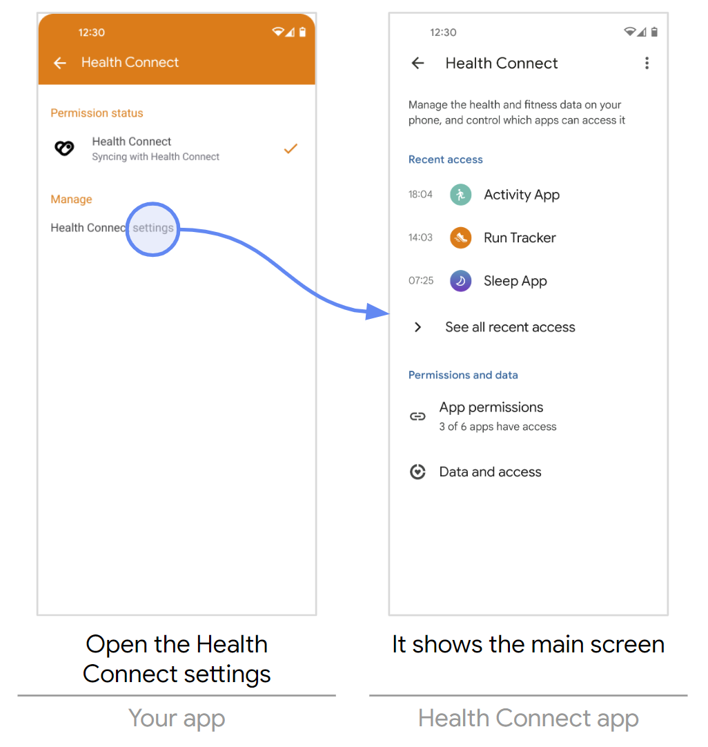 Dostęp do Health Connect z ustawień aplikacji