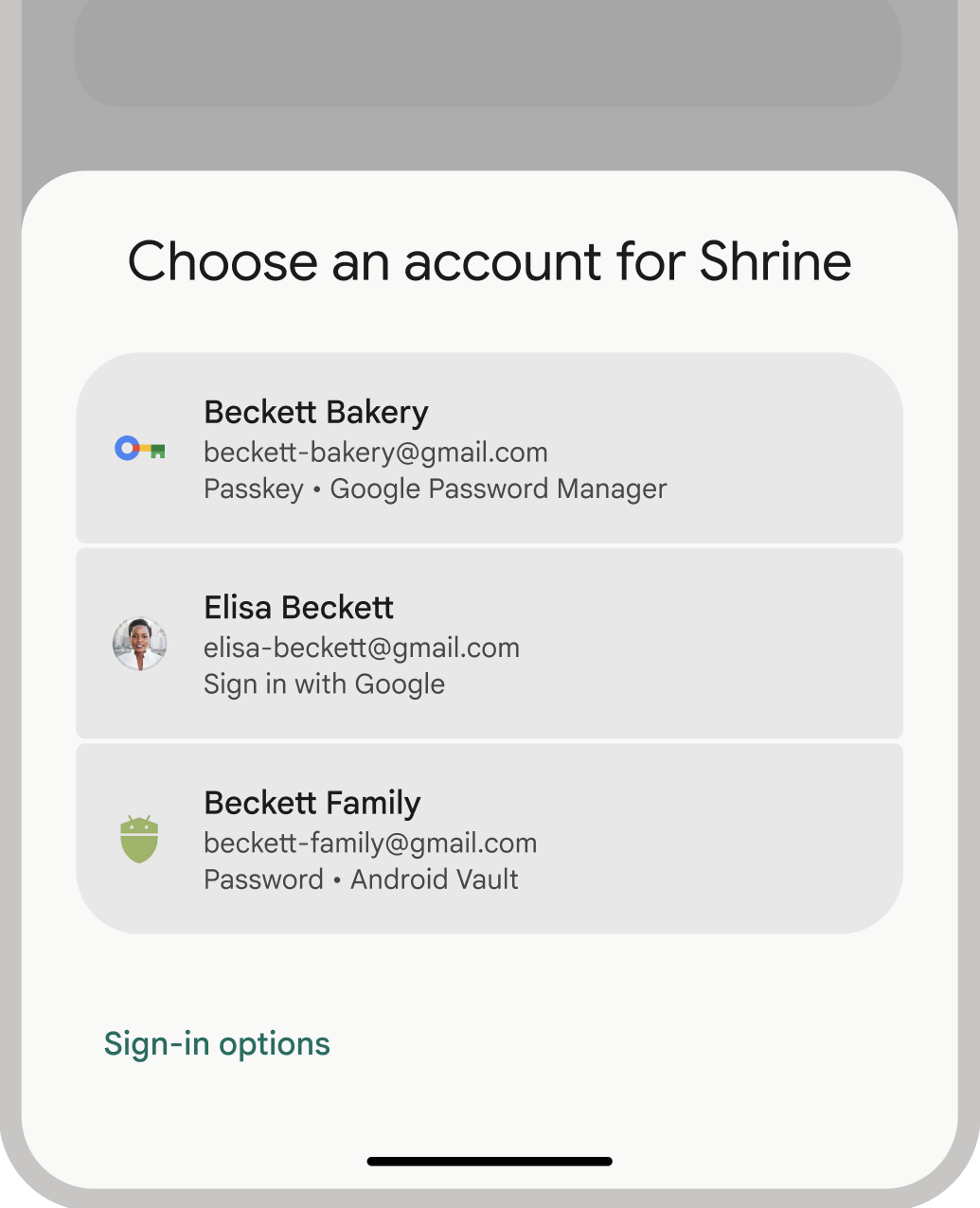 Interface utilisateur du Gestionnaire d&#39;identifiants pour les clés d&#39;accès, les mots de passe et les connexions fédérées