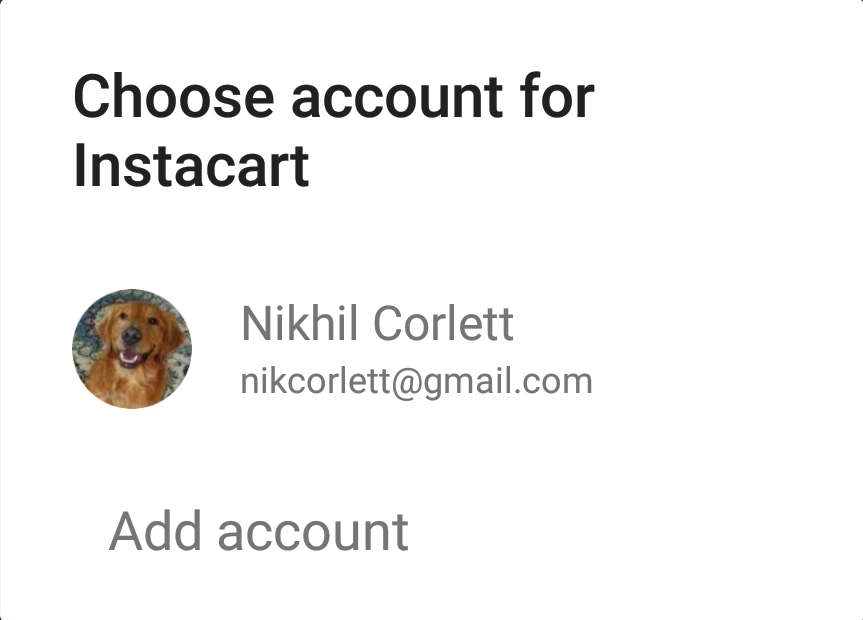 Pantalla de selección de cuentas de Google que muestra una lista de cuentas para elegir y acceder
