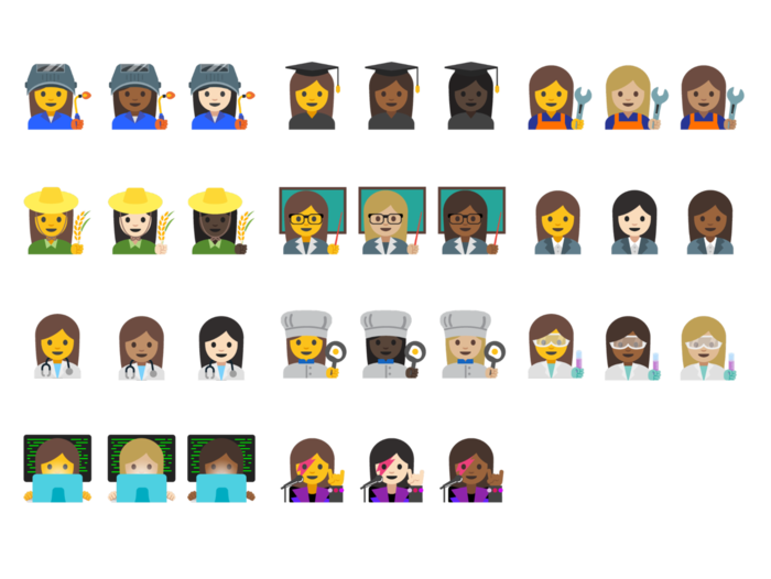 Collection de nouveaux emoji professionnels féminins dans différents tons de peau