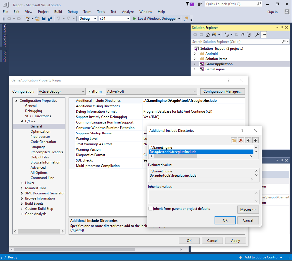 Screenshot of the Additional Include Directories dialog.