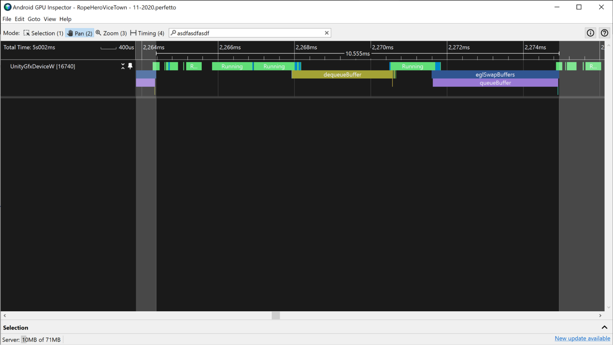 Captura de tela de vários eventos eglSwapBuffer.