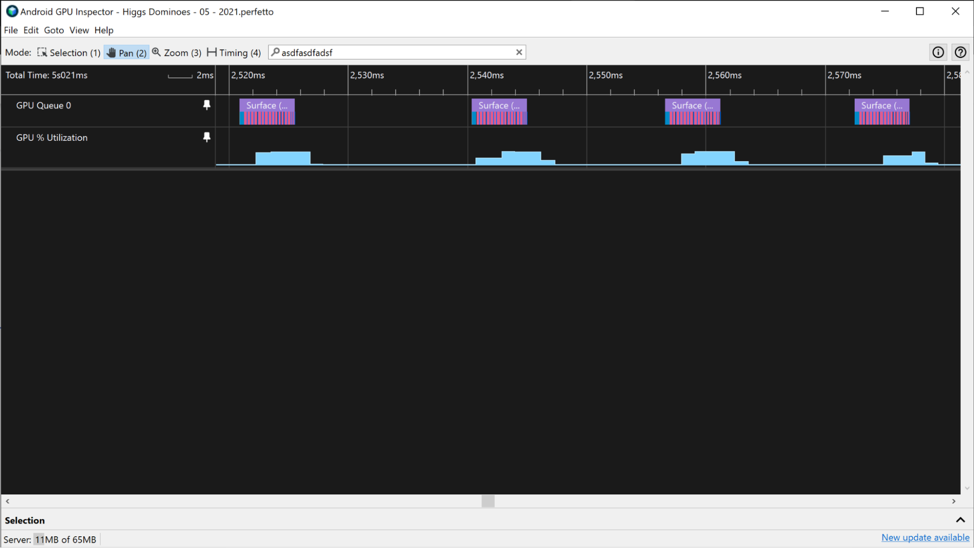 Screenshot beberapa peristiwa Vulkan untuk frame yang dipilih.