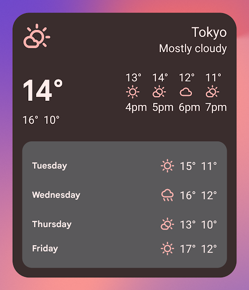 Widget con il tema modalità Buio