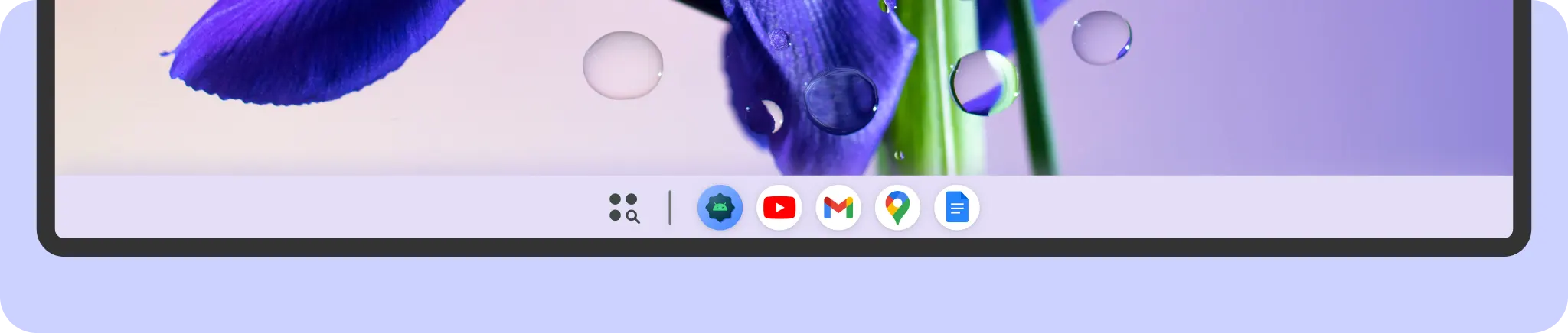 Taskbar muncul di layar yang lebih besar seperti tablet.