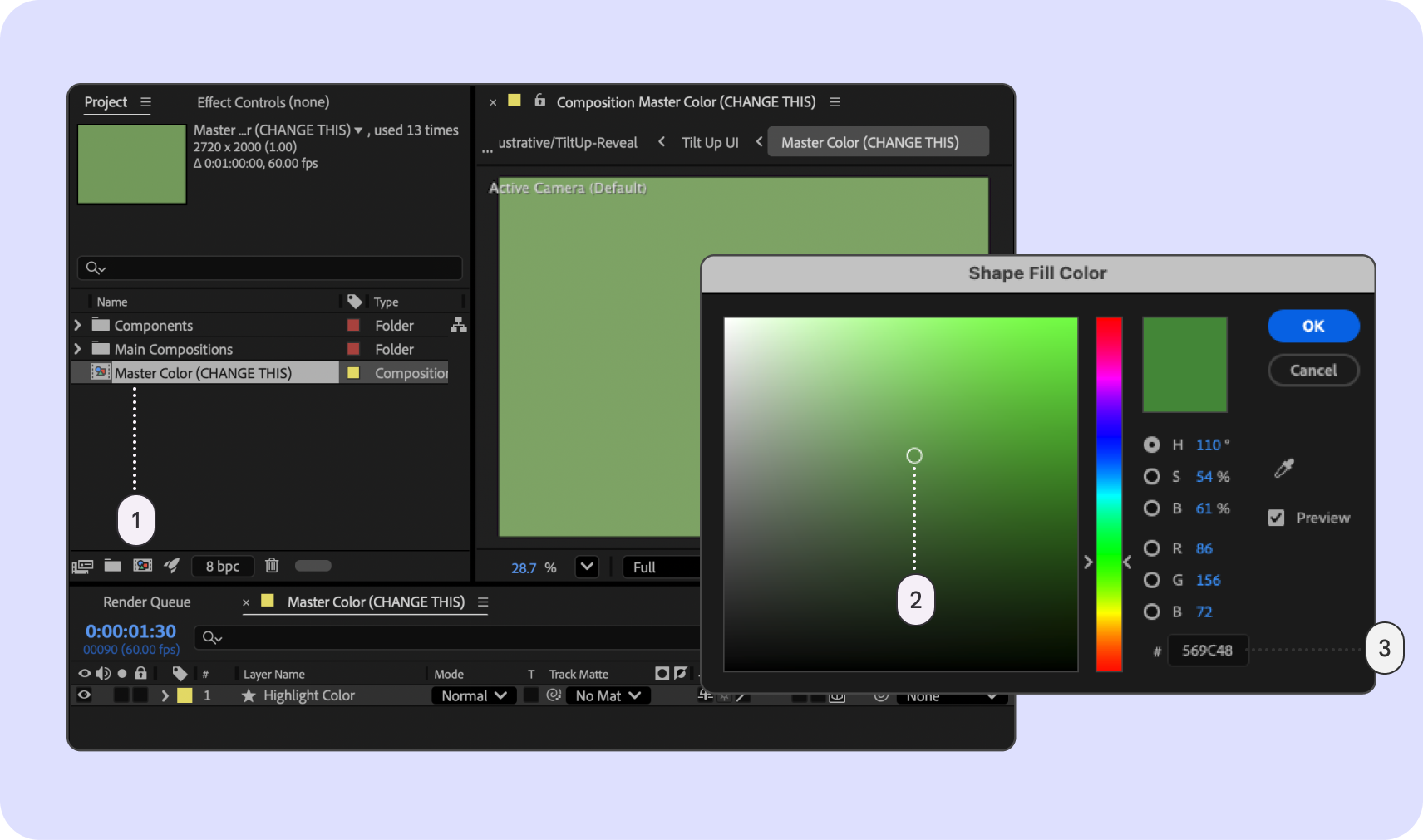 Selector de color del menú de After Effects