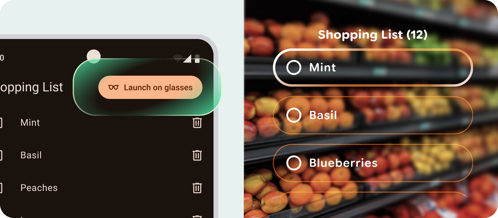 Bouton sur mobile qui ouvre l'application Lunettes
