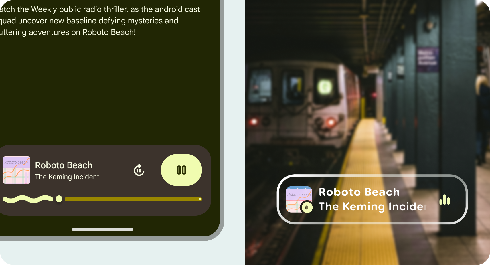 נגן מדיה שמציג הנחיה להפעלת התצוגה במשקפיים
