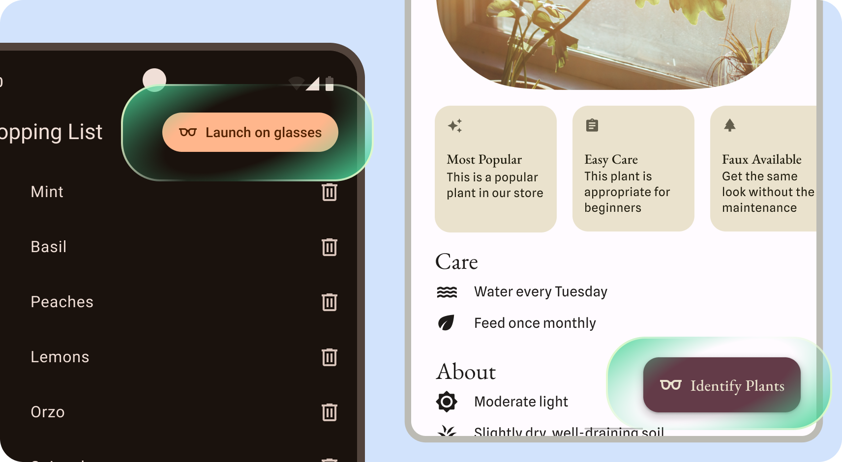 带有可打开眼镜应用的按钮的移动应用。
