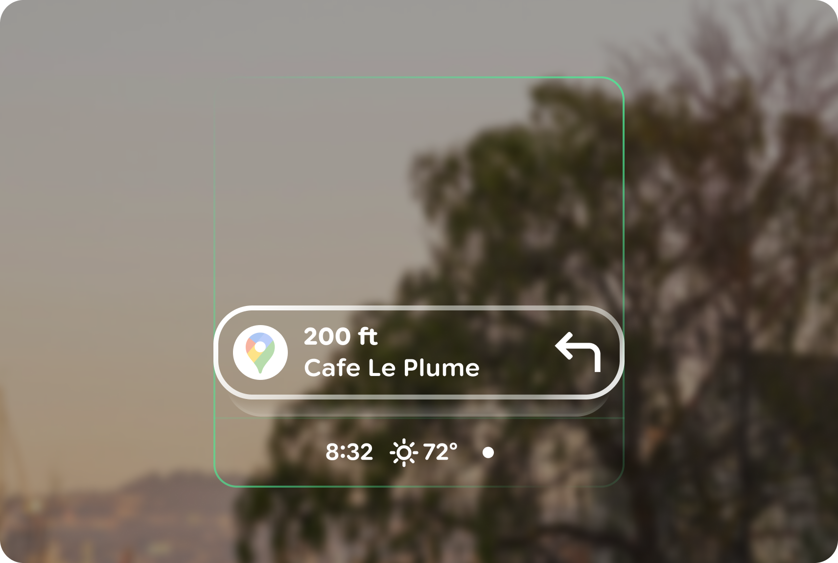 Écran d'accueil sur les lunettes.