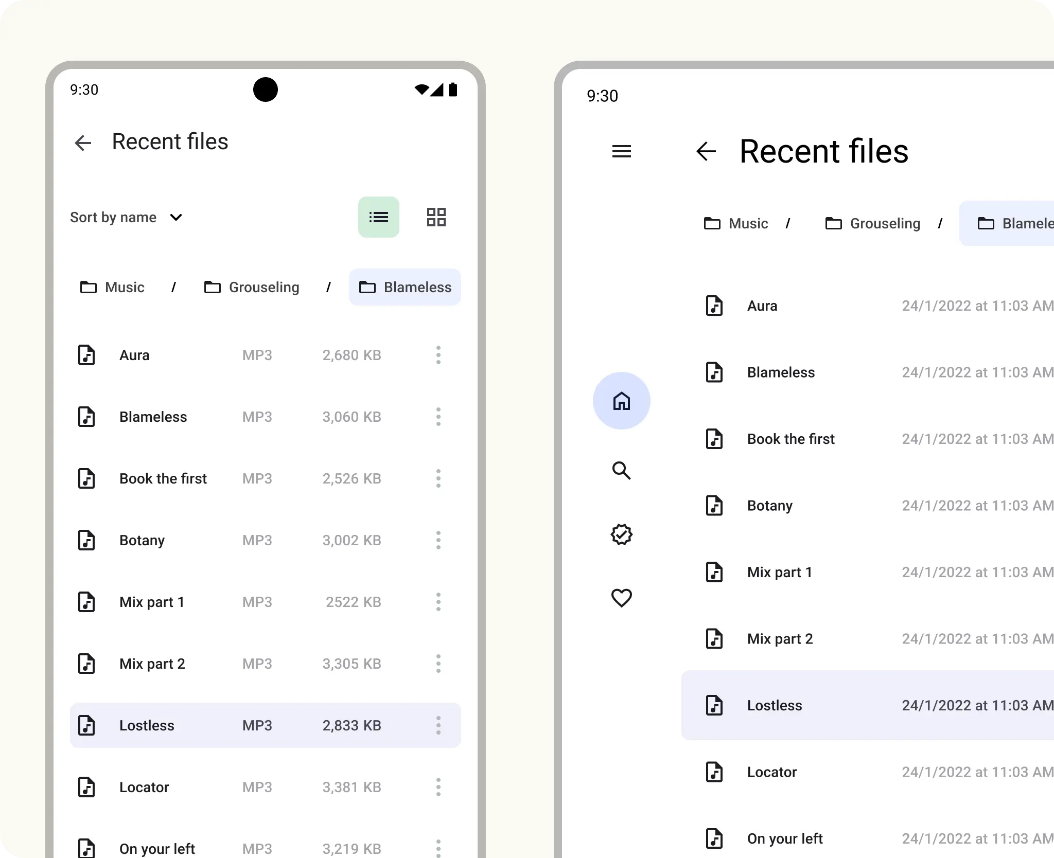 Productivity app screen on mobile and tablet
sizes.