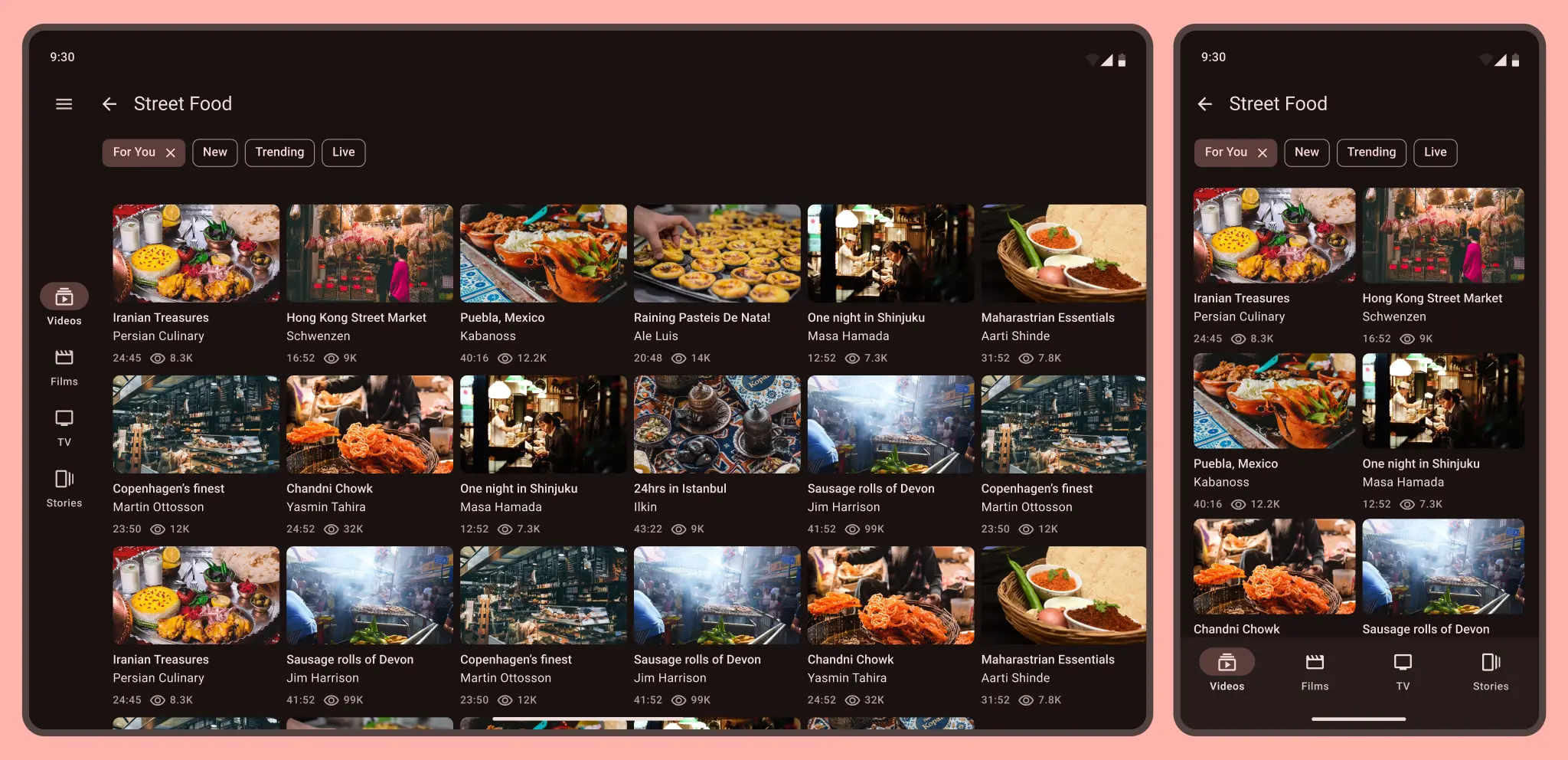 small grid of videos on a phone becomes tight and overwhelming on a tablet