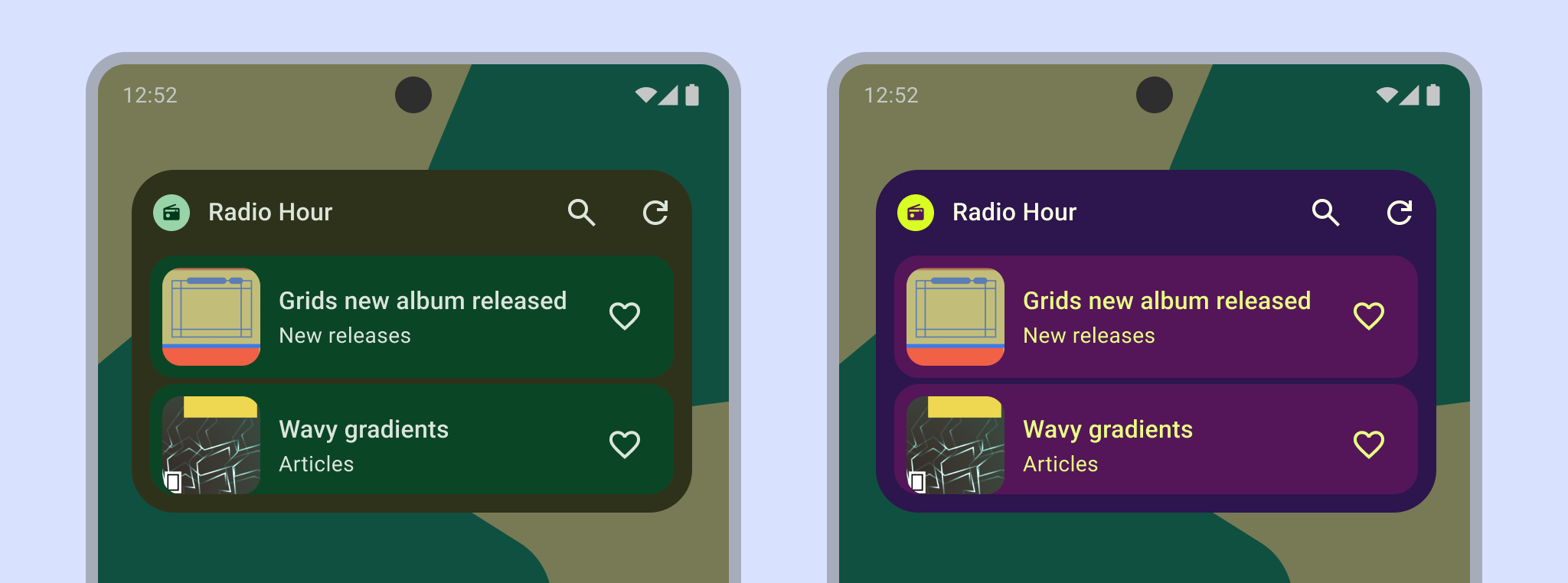 Widgets displaying dynamic theming