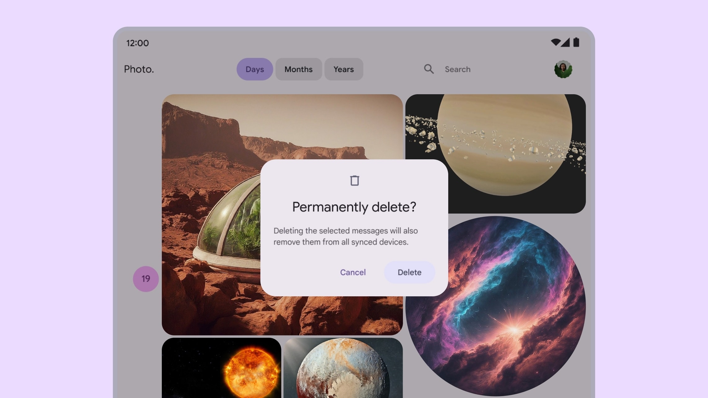 Boîte de dialogue Material Design dans une application sur grand écran