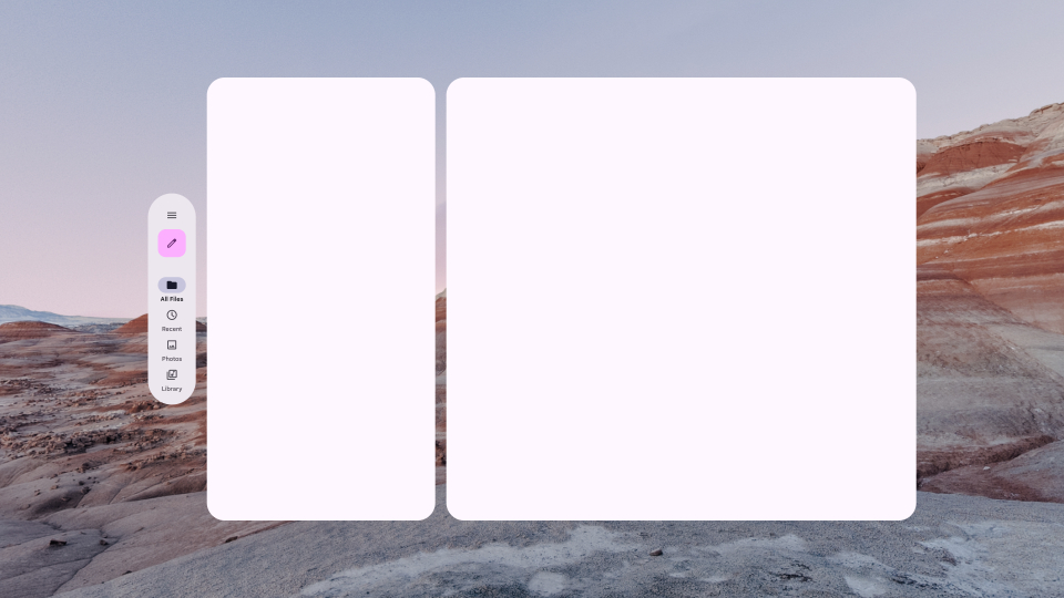 Rail de navigation spatial de Material Design en plein écran