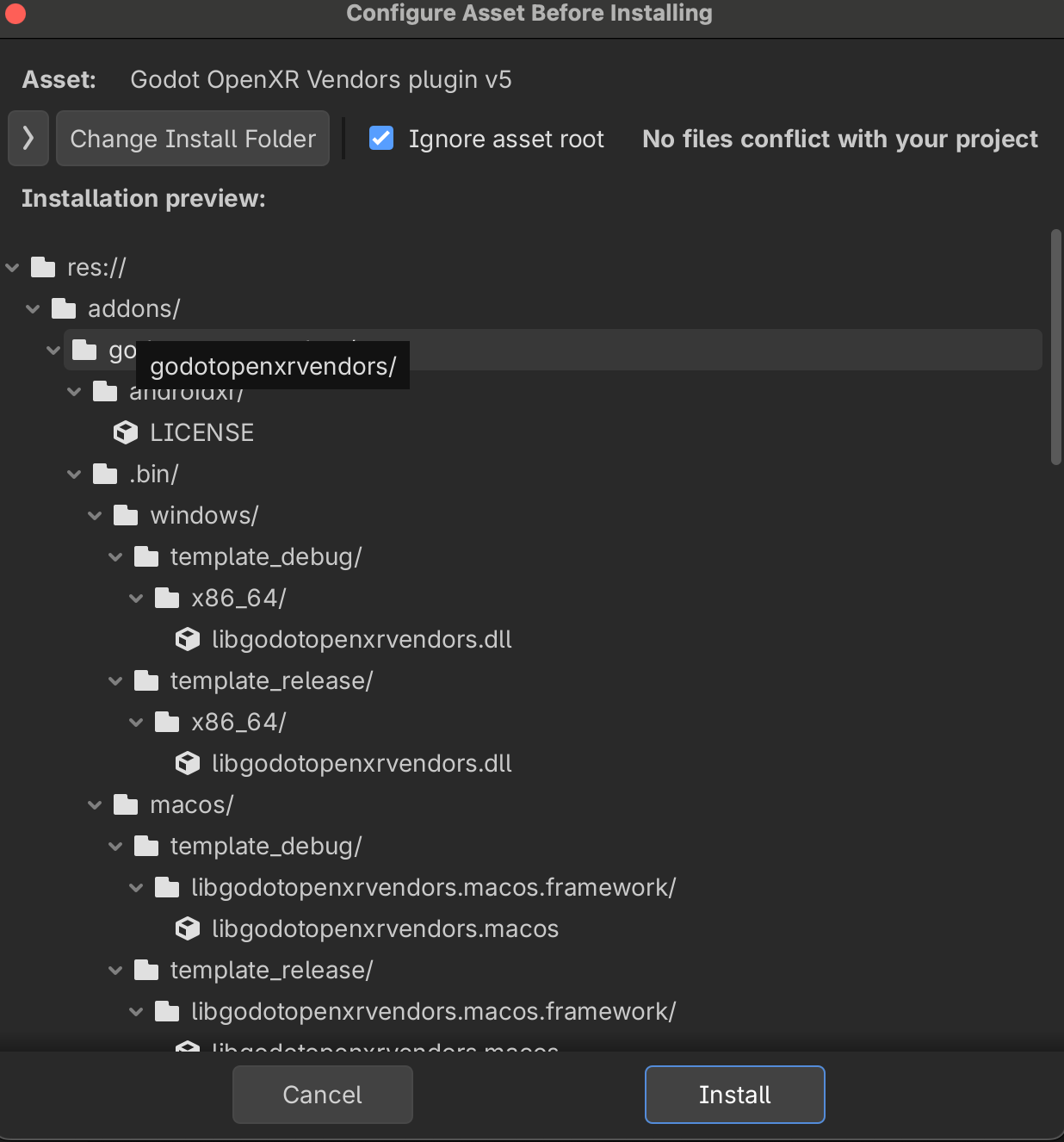 Instala el complemento Godot OpenXR Vendors