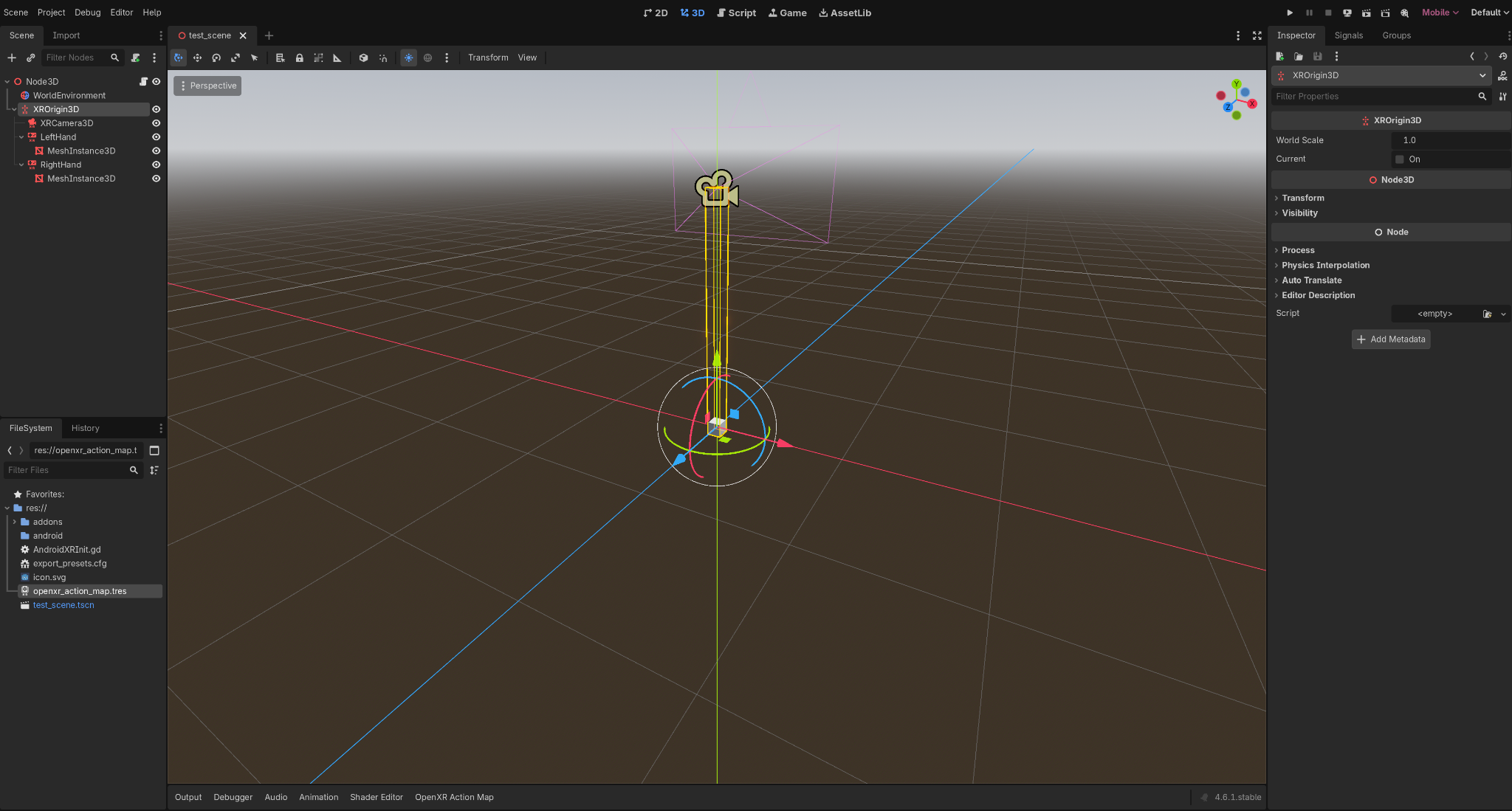 Cómo construir tu escena de XR interna en tu nuevo proyecto de Godot