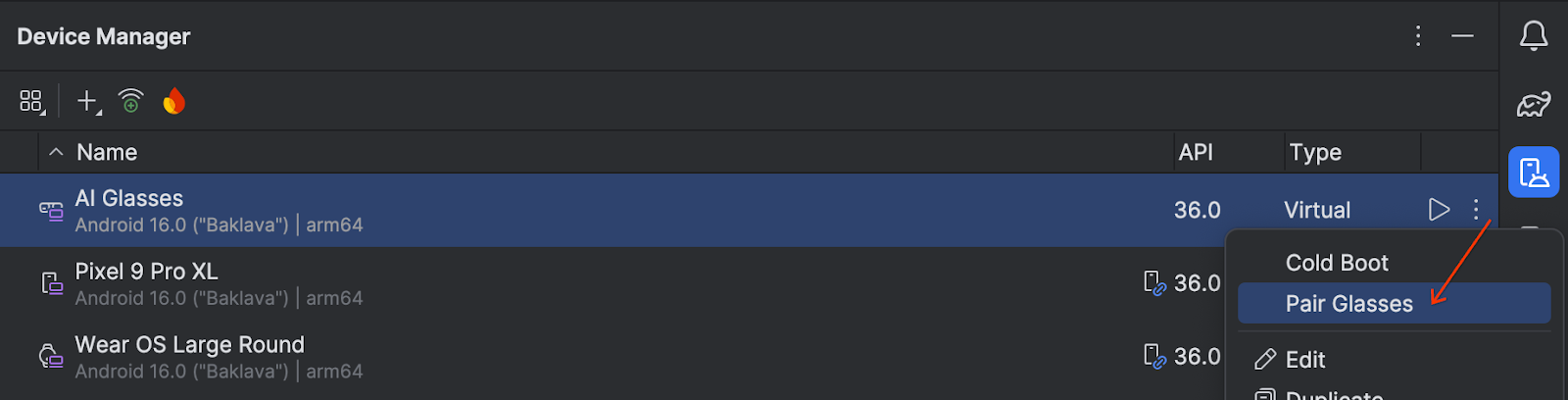 L'opzione Accoppia occhiali in Gestione dispositivi avvia l'assistente
di accoppiamento.