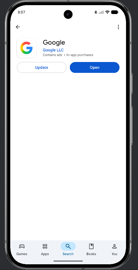 Aktualisieren Sie die Google-App über die Google Play Store App.
