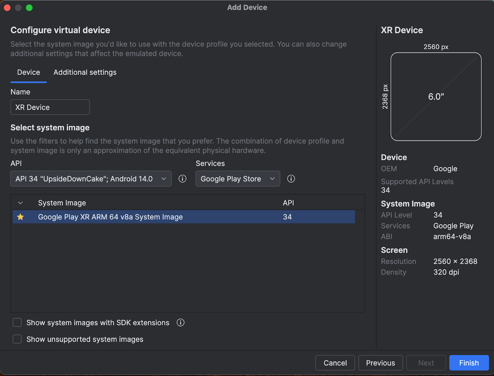 Android Studio की "Configure virtual device" विंडो.