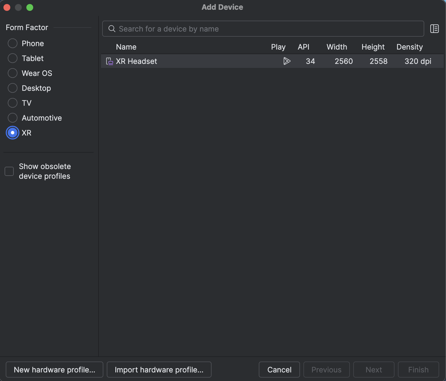 Android Studio“添加设备”界面