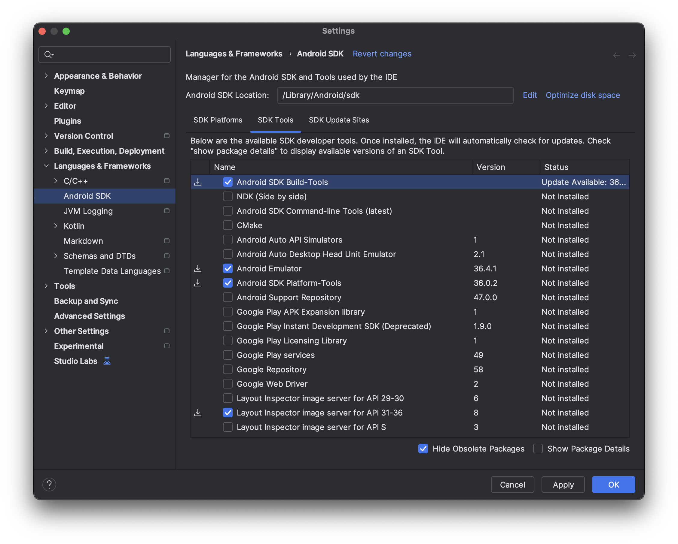 Android Studio SDK Tools
    sekmesi