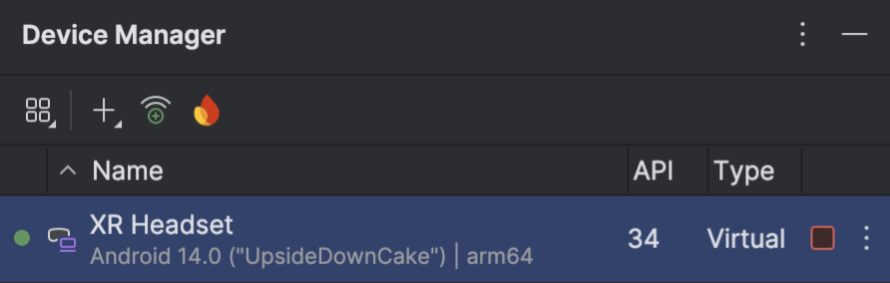 Android Studio のデバイス マネージャーの画面